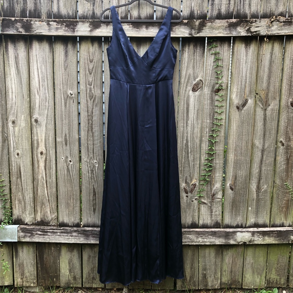 Galina Signature Charmeuse Tank V-Neck Formal Dress Size 6 Marine Blue Wrap